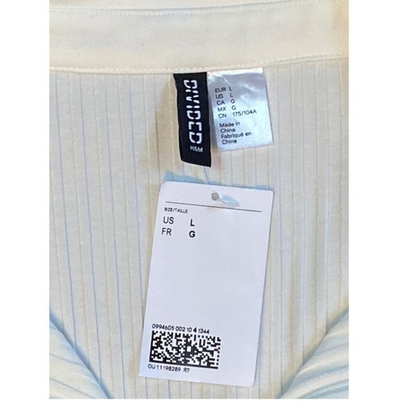H&M Divided NWT Ribbed Front Buttons Collared Swing Dress Business Size L White - Picture 4 of 6